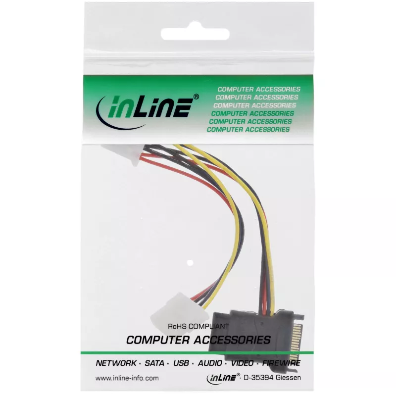 SATA napájací kábel SATA konektor samica / 3x 4-pin Molex konektor samec 0,15 m InLine 29679