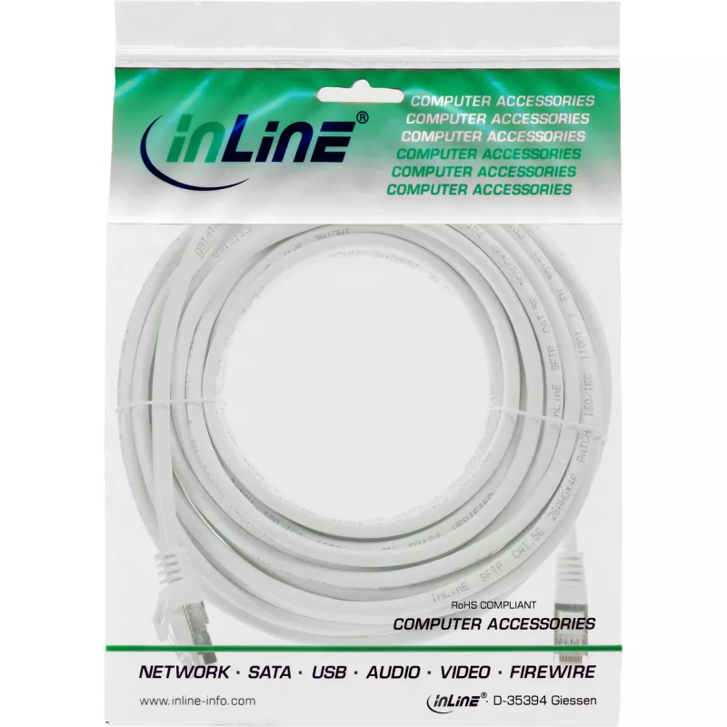 InLine patch kábel SF/UTP Cat.5e biely 50m