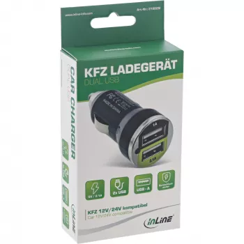 InLine USB auto nabíjačka + napájací zdroj pre každé USB zariadenie 12/24V na 5V DC/2,1A