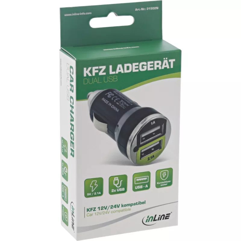 InLine USB auto nabíjačka + napájací zdroj pre každé USB zariadenie 12/24V na 5V DC/2,1A