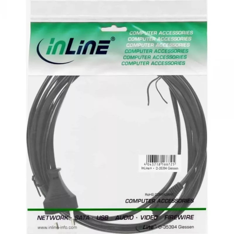 InLine napájací kábel, euro konektor / euro8 konektor, čierny, 5 m