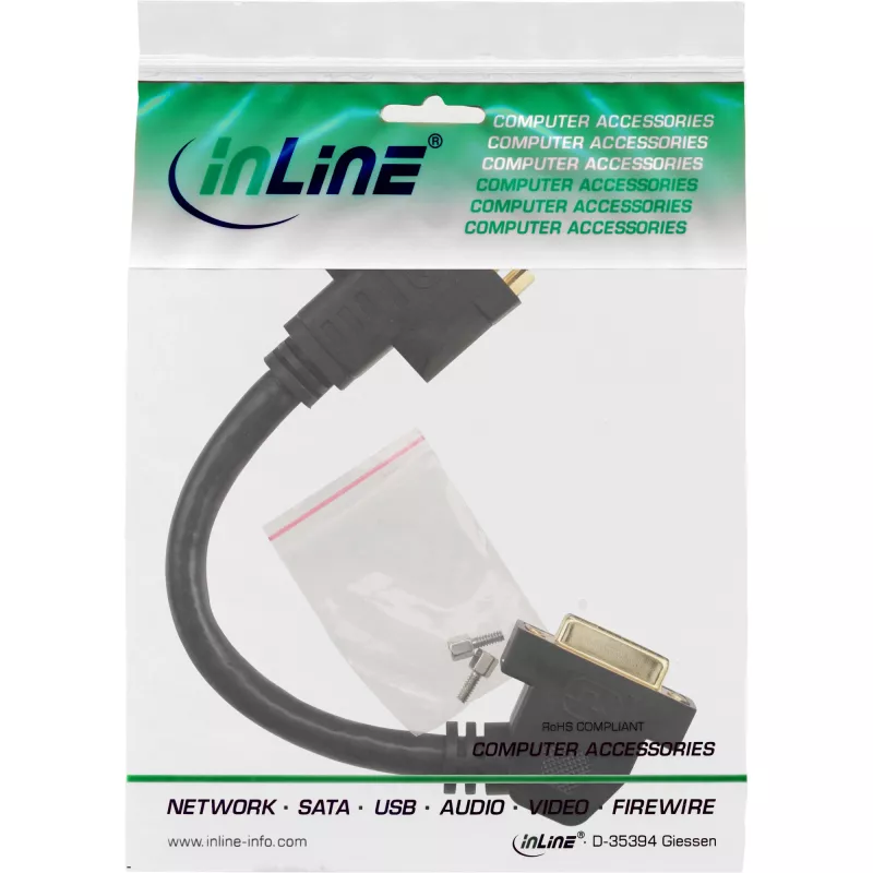 InLine DVI-I adaptérový kábel 24+5 DVI samica / samica s prírubou 0,2 m
