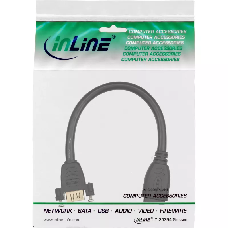 InLine HDMI adaptérový kábel Type-A samica/samica s prírubou pozlátený 4K2K, 0,2 m