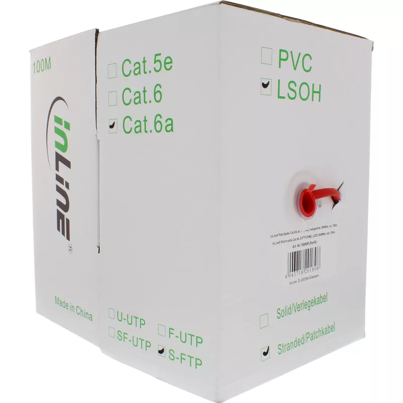InLine prepojovací kábel S/FTP PiMF Cat.6A bez halogénov 500MHz červený 100m