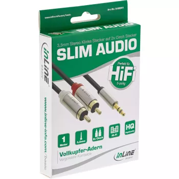 Audio kábel 3,5 mm samec na 2x RCA samec InLine Basic tenký S-99241