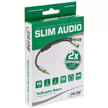 InLine S-99250 audio kábel 0,15 m 3,5 mm 2 x 3,5 mm čierna, strieborná