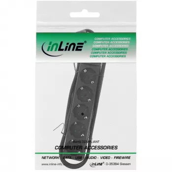InLine zásuvkový blok, 5-násobný ochranný kontakt CEE 7/3, čierny, 1,5 m