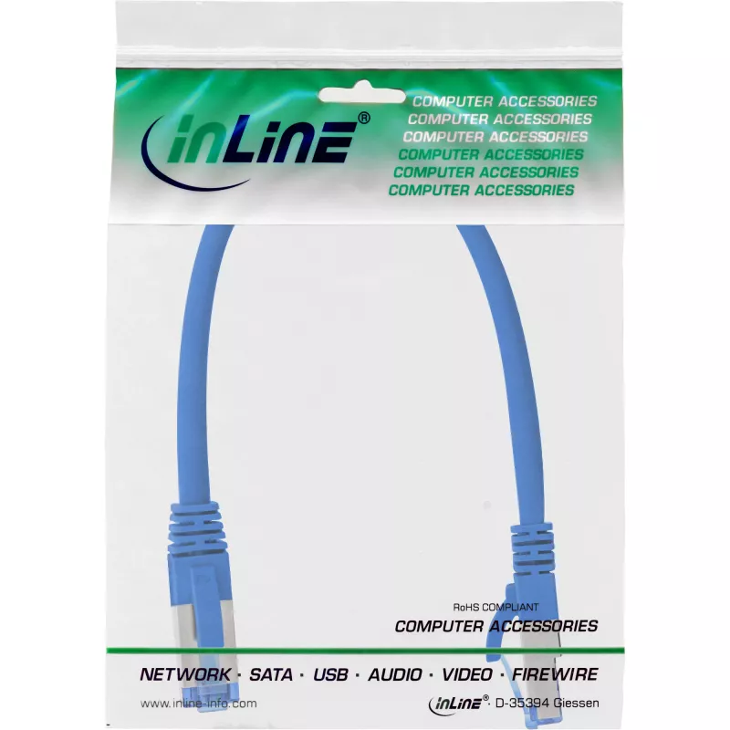 InLine patch kábel S/FTP PiMF Cat.6A bezhalogénový 500 MHz modrý 0,25 m