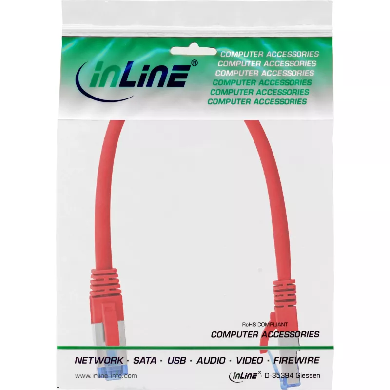InLine Patch kábel S/FTP PiMF Cat.6A bezhalogénový 500 MHz červený 0,25 m