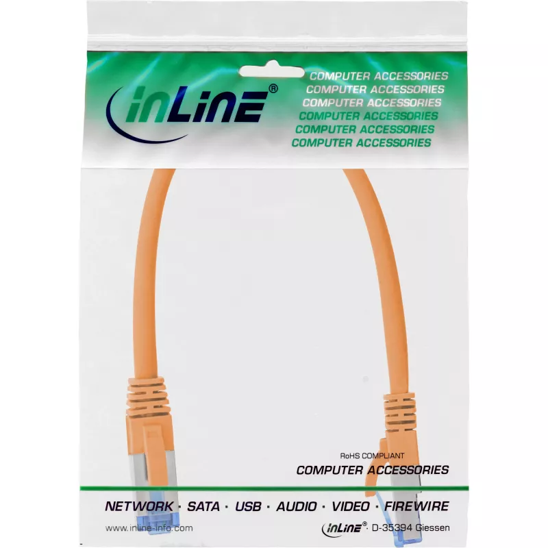 InLine Patch kábel S/FTP PiMF Cat.6A bezhalogénový 500MHz oranžový 0,3m