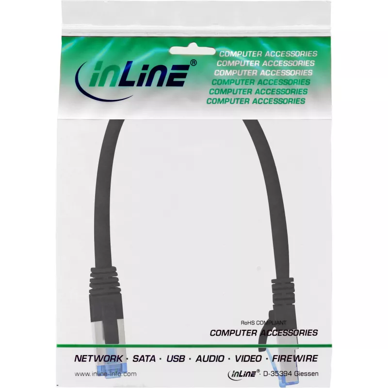 InLine Patch kábel S/FTP PiMF Cat.6A bezhalogénový 500 MHz čierny 0,3 m