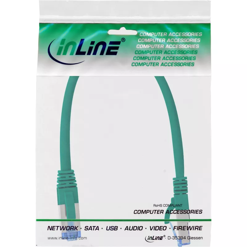 InLine Patch kábel S/FTP PiMF Cat.6A bezhalogénový 500MHz zelený 0,3m