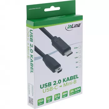 InLine USB 2.0 kábel, USB-C konektor samec / Mini-B konektor samec (5-pinový), čierny, 1,5m