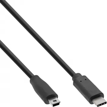 InLine USB 2.0 kábel, USB-C konektor samec / Mini-B konektor samec (5-pinový), čierny, 1m