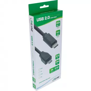 InLine USB 2.0 kábel, USB-C konektor samec / Micro-B konektor samec, čierny, 0,5m