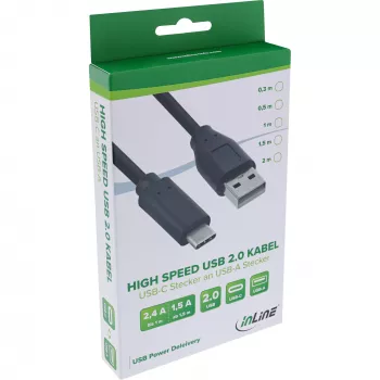 InLine USB 2.0 kábel, USB-C konektor samec / USB-A konektor samec, čierny, 1m