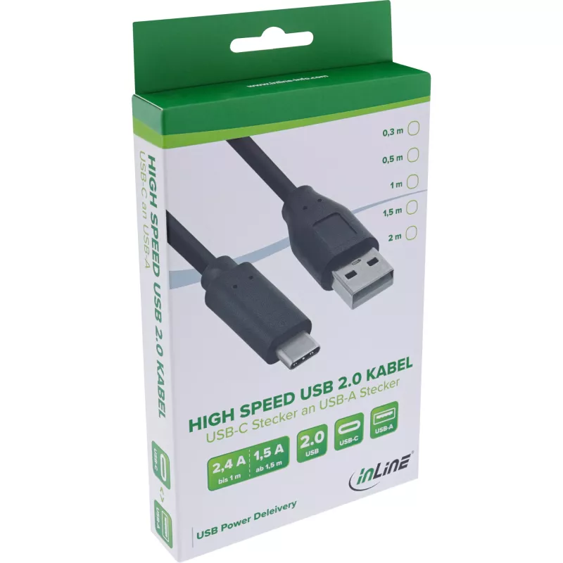 USB 2.0 kábel InLine 35736 USB-C konektor samec / USB-A konektor samec čierny 0,5m
