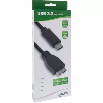 InLine USB 3.2 Gen.1x2 kábel, USB-C konektor samec / Micro-B konektor samec, čierny, 1,5m