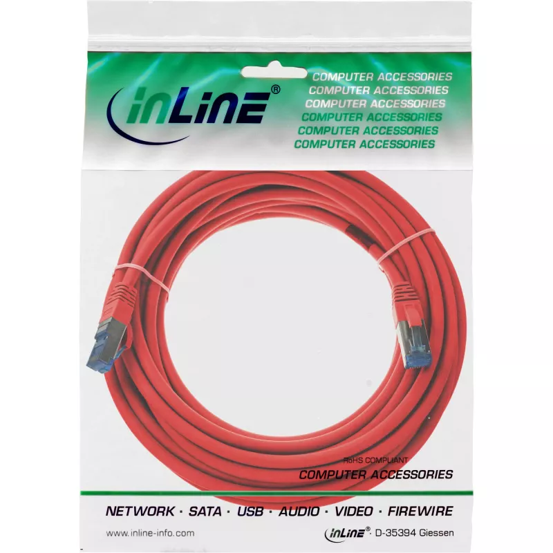 InLine Patch kábel S/FTP PiMF Cat.6A bezhalogénový 500 MHz červený 20 m