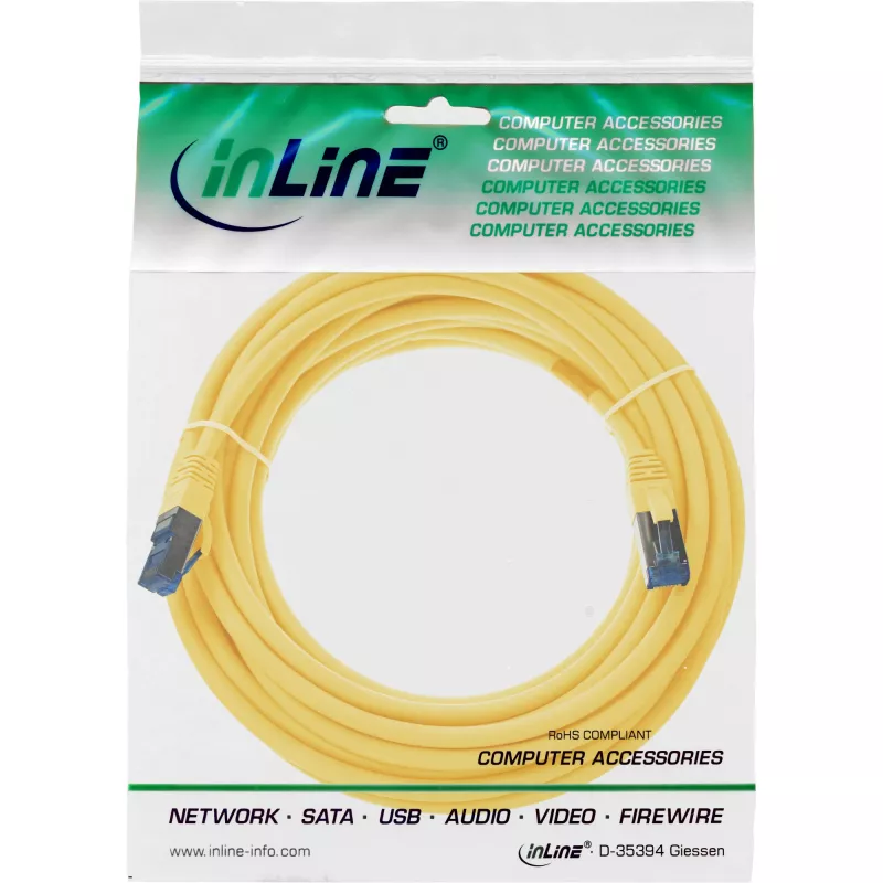 InLine Patch kábel S/FTP PiMF Cat.6A bezhalogénový 500MHz žltý 20m