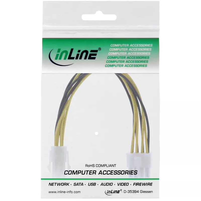 InLine napájací adaptér pre základnú dosku 12V ATX1.3 4-pinový konektor samica / ATX2.0 8 Pin konektor samec