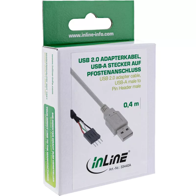 InLine USB 2.0 adaptérový kábel USB Type-A konektor samec / Pin-Header konektor samec, 0,40 m