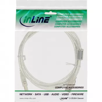 InLine USB 2.0 kábel Type-A konektor samec / Type-B konektor samec transparentný, feritové jadro, 2 m