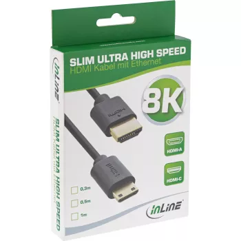 InLine slim Ultra High Speed HDMI kábel AM/CM 8K4K pozlátený čierna 1m