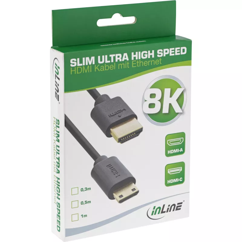 InLine slim Ultra High Speed HDMI kábel AM/CM 8K4K pozlátený čierna 1m