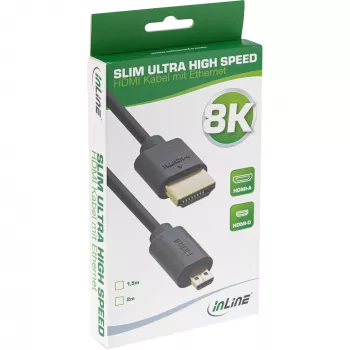 InLine tenký Ultra High Speed HDMI kábel AM/DM 8K4K pozlátený čierny 1,5m