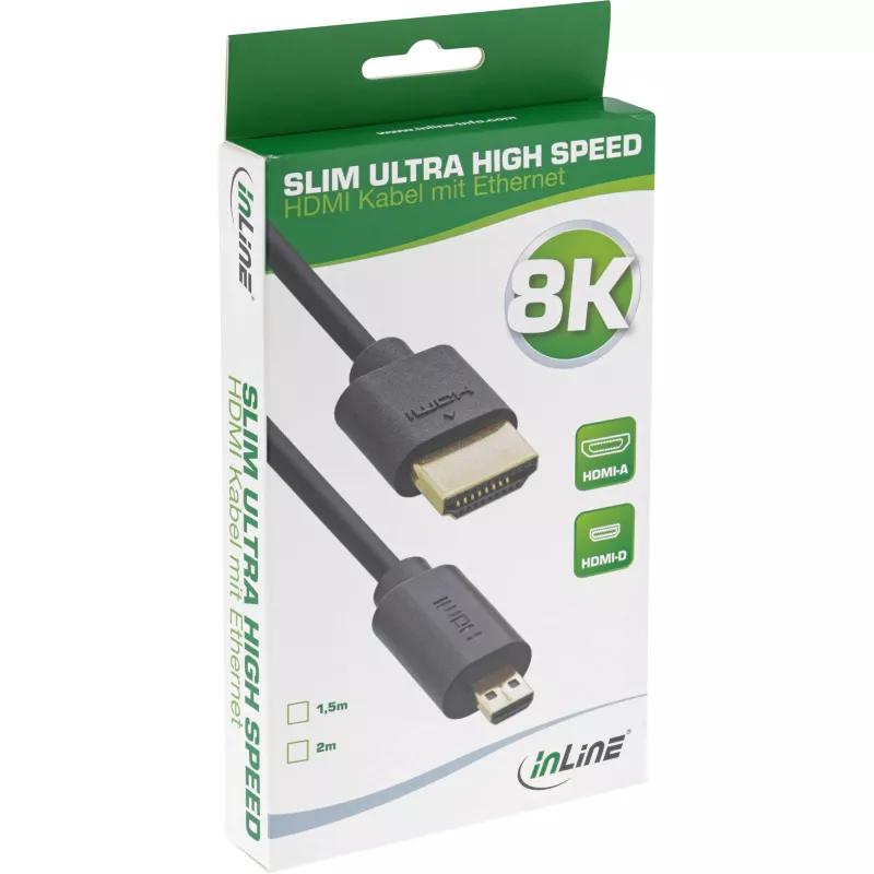 InLine tenký Ultra High Speed HDMI kábel AM/DM 8K4K pozlátený čierny 1,5m