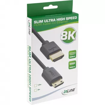 InLine tenký Ultra High Speed HDMI kábel AM/CM 8K4K pozlátený čierny 1,5m