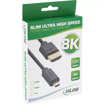 InLine Slim Ultra High Speed HDMI kábel AM/DM 8K4K pozlátený čierny 0,5m