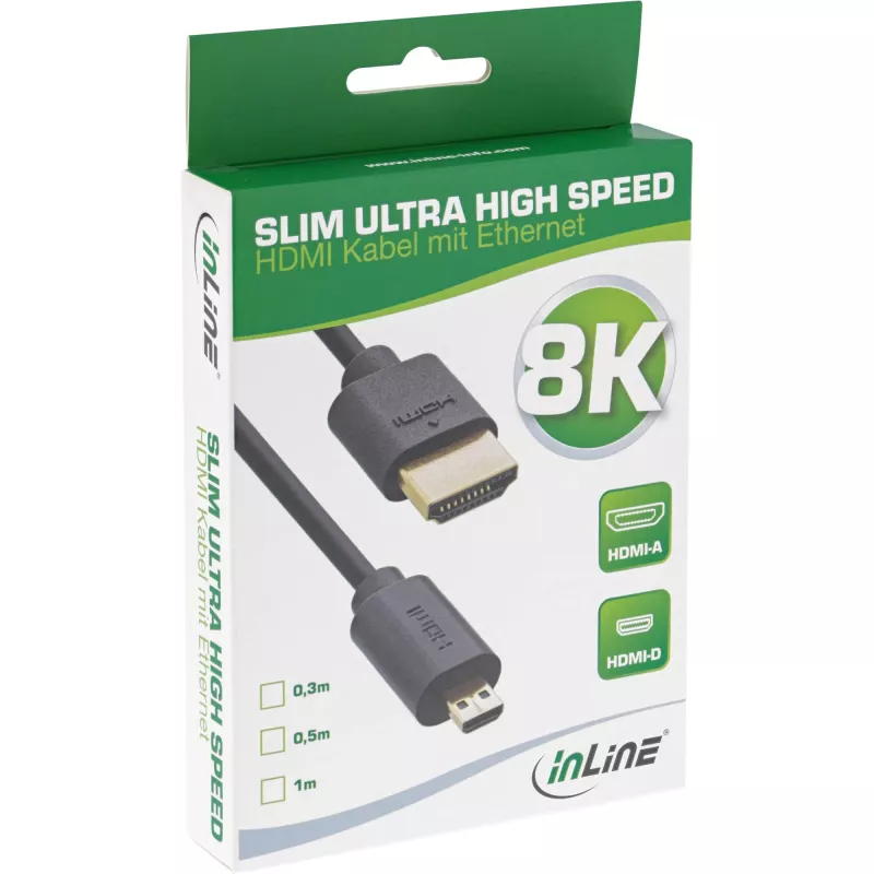 InLine Slim Ultra High Speed HDMI kábel AM/DM 8K4K pozlátený čierny 0,5m