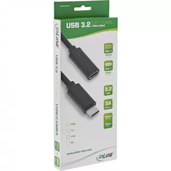 InLine USB 3.2 Gen.1x2 predlžovací kábel, USB-C konektor samec/samica, čierny, 1,5m