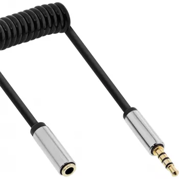 InLine tenký audio špirálový kábel 3,5 mm konektor samec / konektor samica, 4-polový, stereo, 2 m