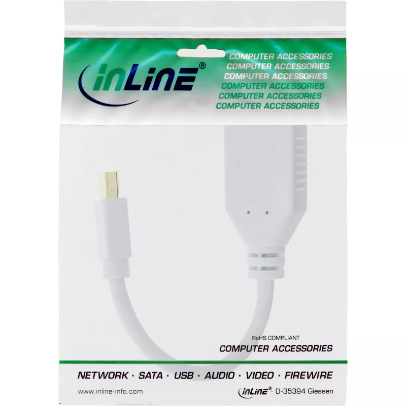 InLine Mini DisplayPort konektor samec na DisplayPort konektor samica kábel, 4K2K, biely, 0,15 m