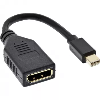 InLine adaptérový kábel Mini DP konektor samec na DisplayPort konektor samica, 4K2K, čierny, 0,15m