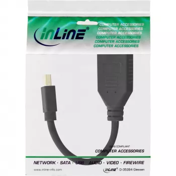 InLine adaptérový kábel Mini DP konektor samec na DisplayPort konektor samica, 4K2K, čierny, 0,15m