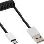 InLine Micro-USB 2.0 špirálový kábel, Type-A/Micro-B M/M, čierny/alu, flexibilný 3 m