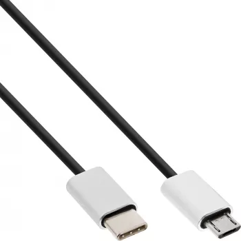 InLine USB 2.0 kábel, USB-C konektor samec / Micro-B konektor samec, čierny/alu, flexibilný, 1,5 m