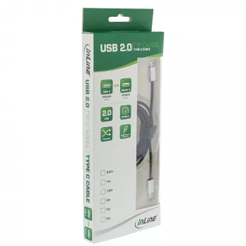 InLine USB 2.0 kábel, USB-C konektor samec / Micro-B konektor samec, čierny/alu, flexibilný, 1,5 m