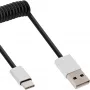 InLine USB 2.0 špirálový kábel, USB-C konektor samec / USB-A konektor samec, čierny/alu, flexibilný, 2m