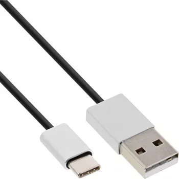 InLine USB 2.0 kábel, USB-C konektor samec / USB-A konektor samec, čierny/alu, flexibilný, 0,5 m