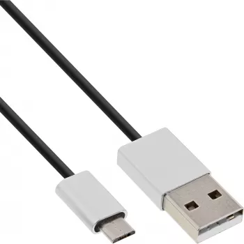 InLine Micro-USB 2.0 kábel, USB Type-A / Micro-B M/M, čierny/alu, flexibilný, 2m