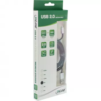 InLine Micro-USB 2.0 kábel, USB Type-A / Micro-B M/M, čierny/alu, flexibilný, 5m