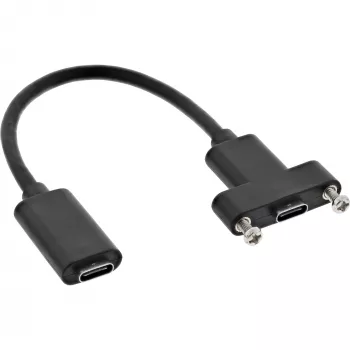 InLine USB 3.2 C konektor samica / samica s prírubovým káblom, čierny, 0,20 m