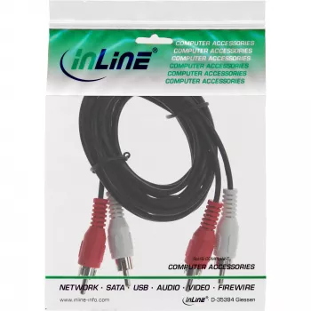 InLine audio kábel, 2x RCA samec/samec 20m, konektor samec, 2 x RCA, konektor samec, 20 m, čierna