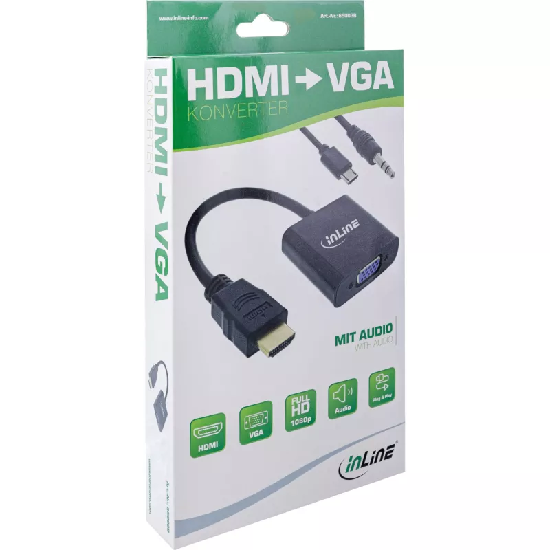 InLine konvertorový kábel HDMI na VGA s audio aktívny video konvertor čierny