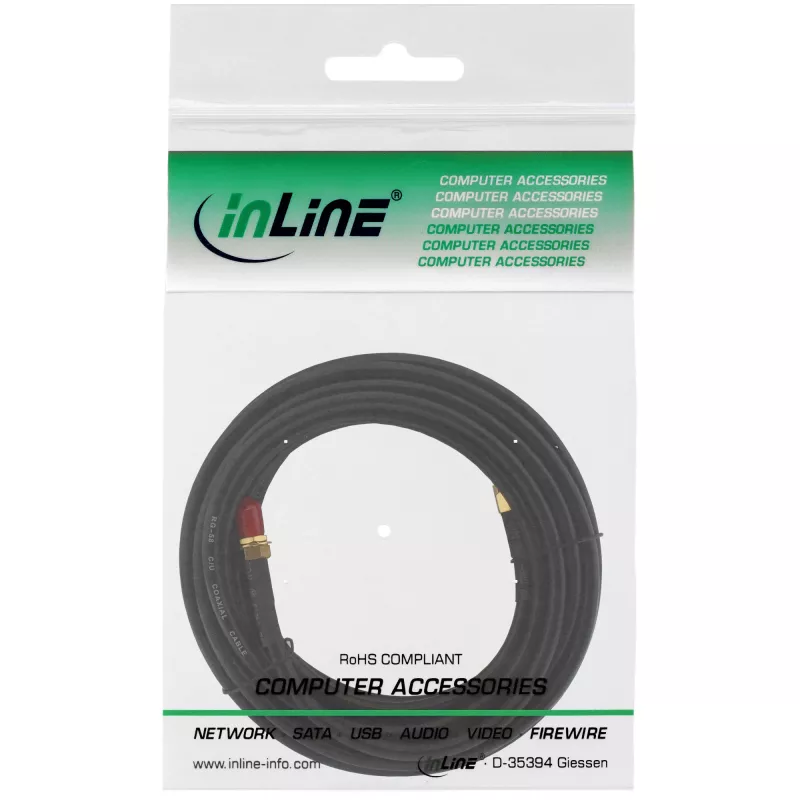 InLine WIFI kábel R-SMA konektor samec / R-SMA konektor samica 4 m, 4 m, čierny